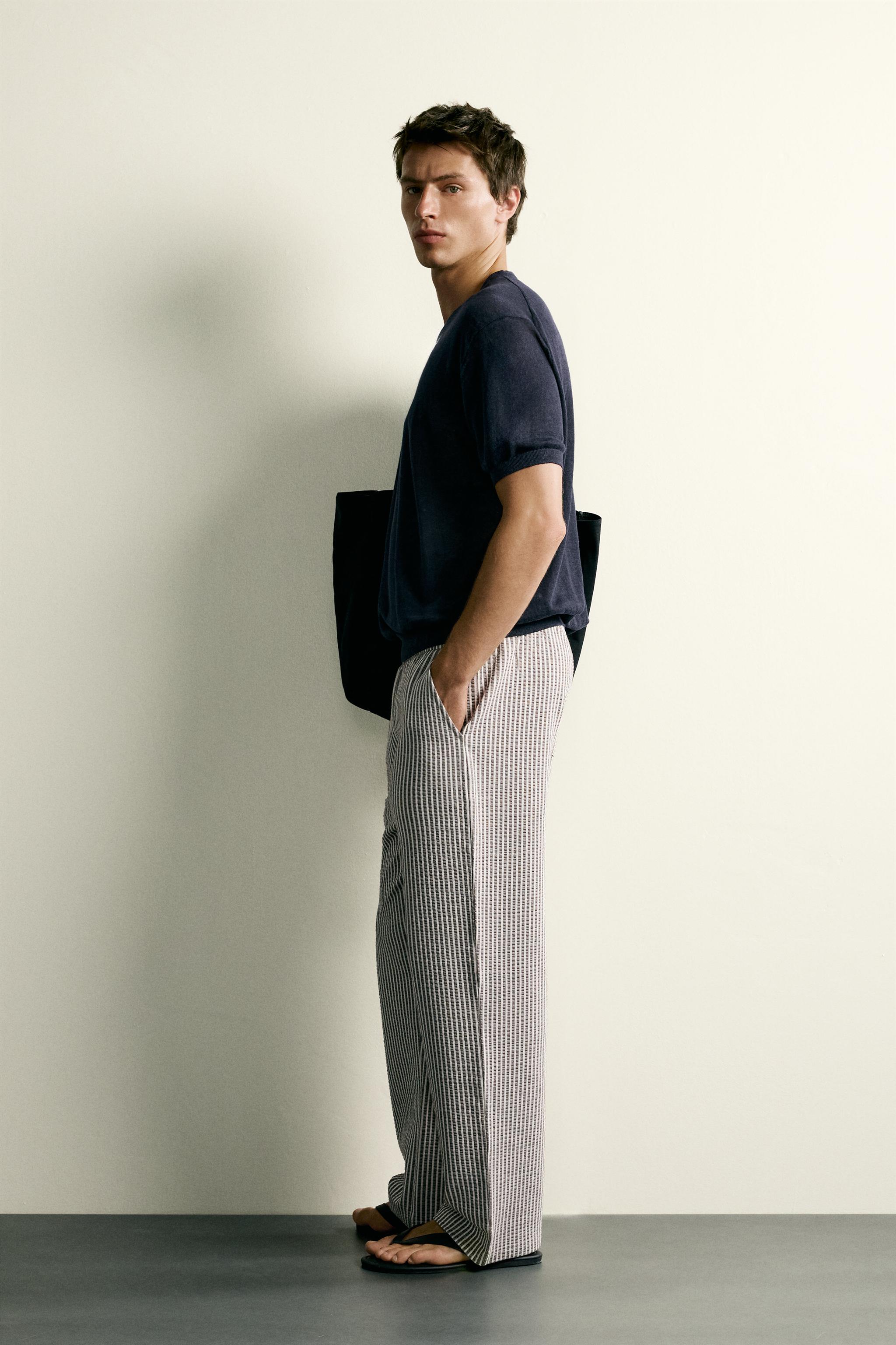 CONTRAST SEERSUCKER RELAXED FIT PANTS